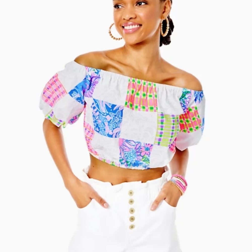 NWT Lilly Pulitzer Esmeray Off Shoulder Top Patch Me If You Can
